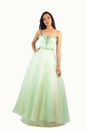 'LILY' Beaded Sweetheart Top Tulle Ball Gown | Mint Champagne