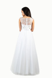 'BAROQUE' Beaded Mesh Cap Sleeve Tulle A-line | White