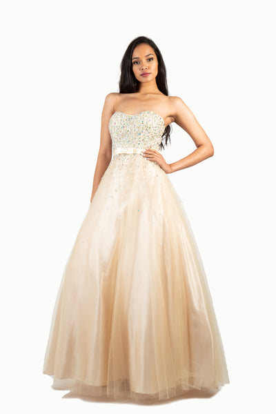 'HAILEY' Beaded Sweetheart Bow Tulle Ball Gown | Champagne