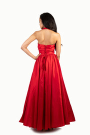 'TIFFANY' Pleated Halter Tafetta A-Line Dress | Ferrari Red