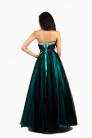 'MERIDA' Beaded Sweetheart Top Tulle Ball Gown | Black Green