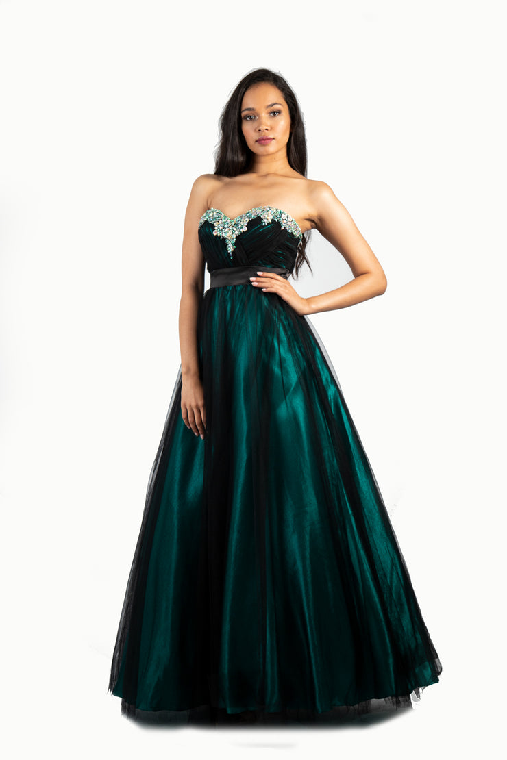 'MERIDA' Beaded Sweetheart Top Tulle Ball Gown | Black Green