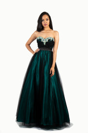 'MERIDA' Beaded Sweetheart Top Tulle Ball Gown | Black Green