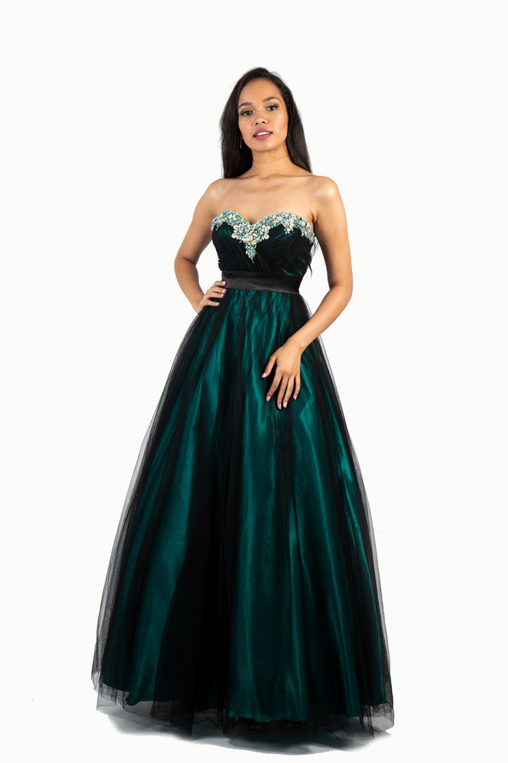 'MERIDA' Beaded Sweetheart Top Tulle Ball Gown | Black Green