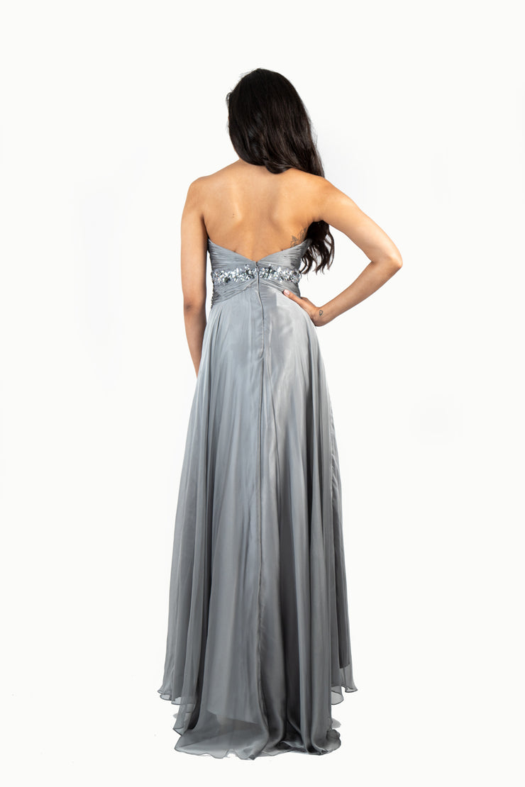 'HAZEL' Strapless Beaded Sweetheart Chiffon Empire | Grey