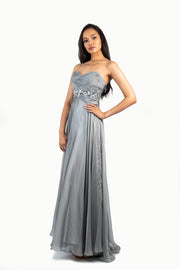 'HAZEL' Strapless Beaded Sweetheart Chiffon Empire | Grey