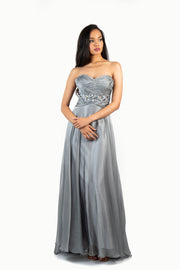 'HAZEL' Strapless Beaded Sweetheart Chiffon Empire | Grey