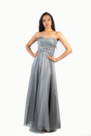 'HAZEL' Strapless Beaded Sweetheart Chiffon Empire | Grey