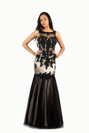 'ELLA' Lace High Neck Keyhole Back Tulle Mermaid | Black Nude